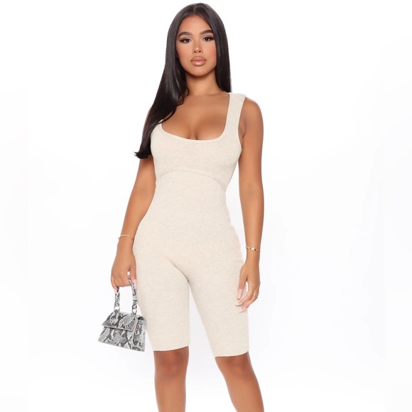 Fashion Nova Beauty And The Biker Short Romper - Oatmeal Size S - Picture 3 of 9